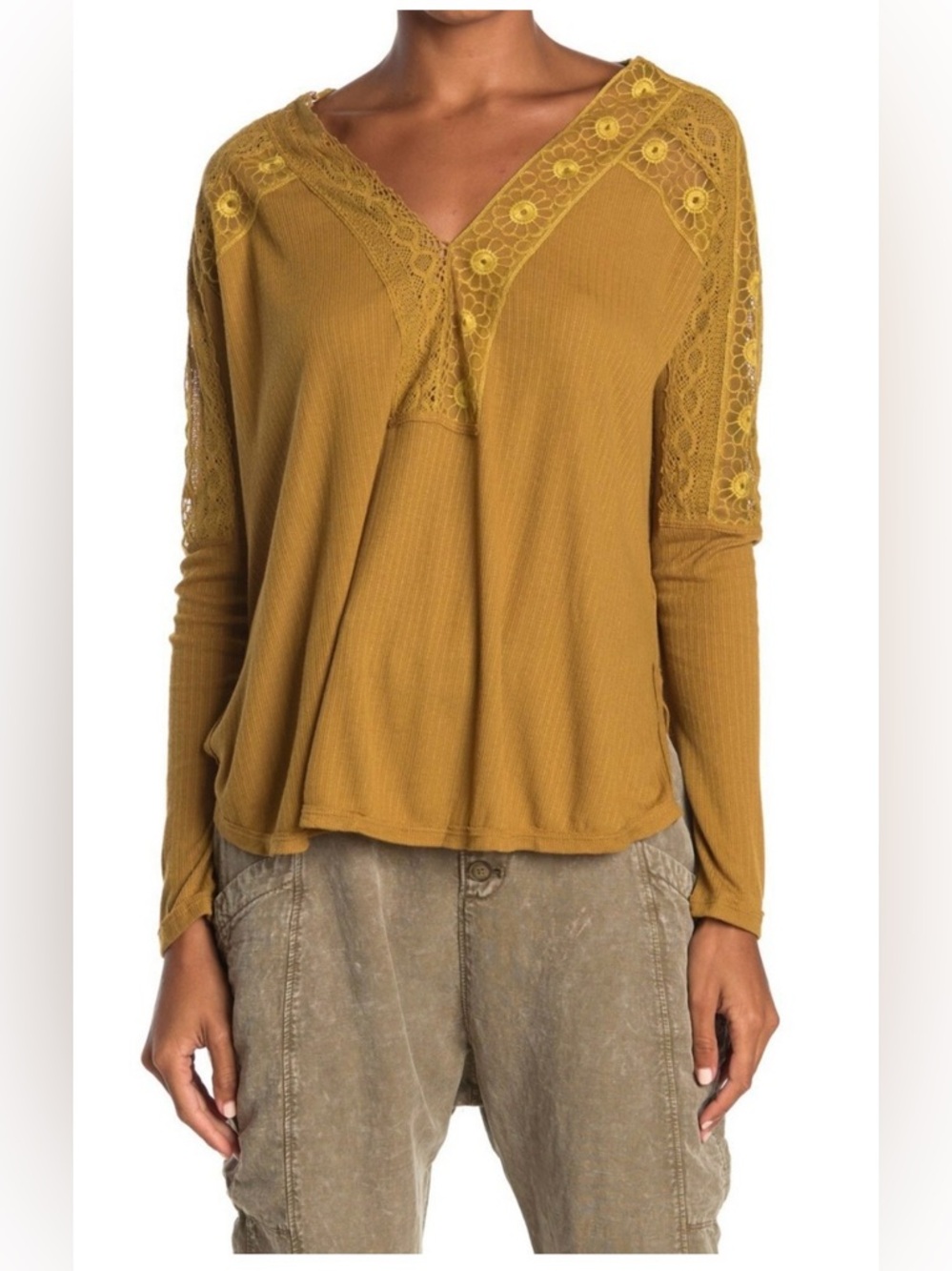 NWT - Free People Women's Mustard Yellow Blouse - Size Small